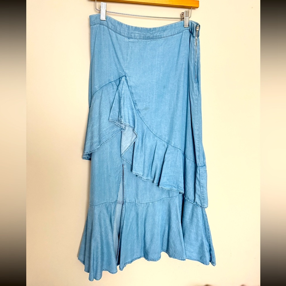 Zara Asymmetrical Ruffle Front Slit Wrap Midi Skirt Size M - Picture 4 of 13